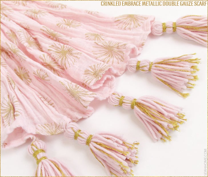 Embrace Double Gauze Metallic Crinkle Scarf with metallic tassels