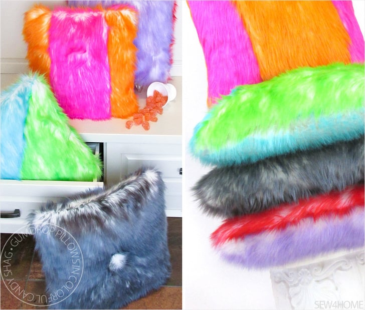 Gumdrop Candy Shag Faux Fur Pillows DIY by Sew4Home so cheery and colorful