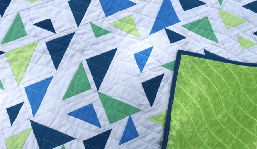 Blue Table Topper Spa Blue White Quilted Triangles Quiltsy Handmade FREE U.S Shipping
